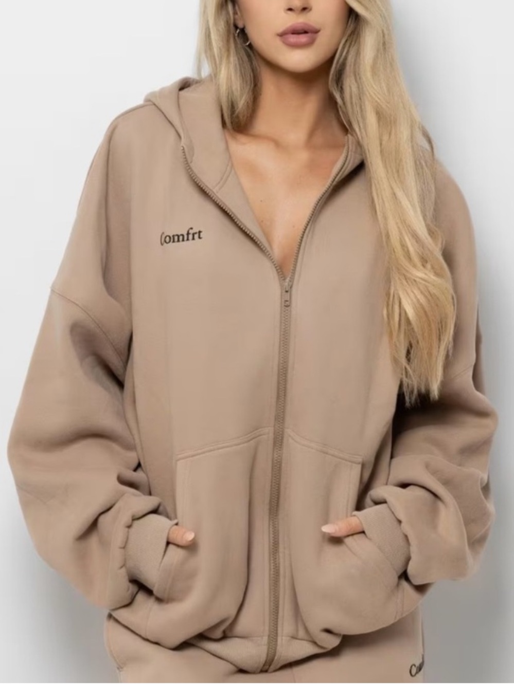 Unisex Comfrt Cloud Zip Hoodie Sweatshirt Latte Size M